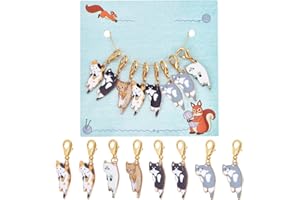NBEADS 8 Pcs Cat Stitch Markers, Alloy Enamel Crochet Stitch Marker Charms Locking Stitch Marker with Lobster Claw Clasps for Knitting Weaving Sewing Accessories Quilting Jewelry Making