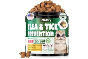 CUDORY Flea and Tick Prevention for Cats – 500 Crunchy & Creamy Chews, Cat Flea Chewables with Skin & Coat Support – Oral Supplement for All Breeds & Ages – Natural Chicken Flavor