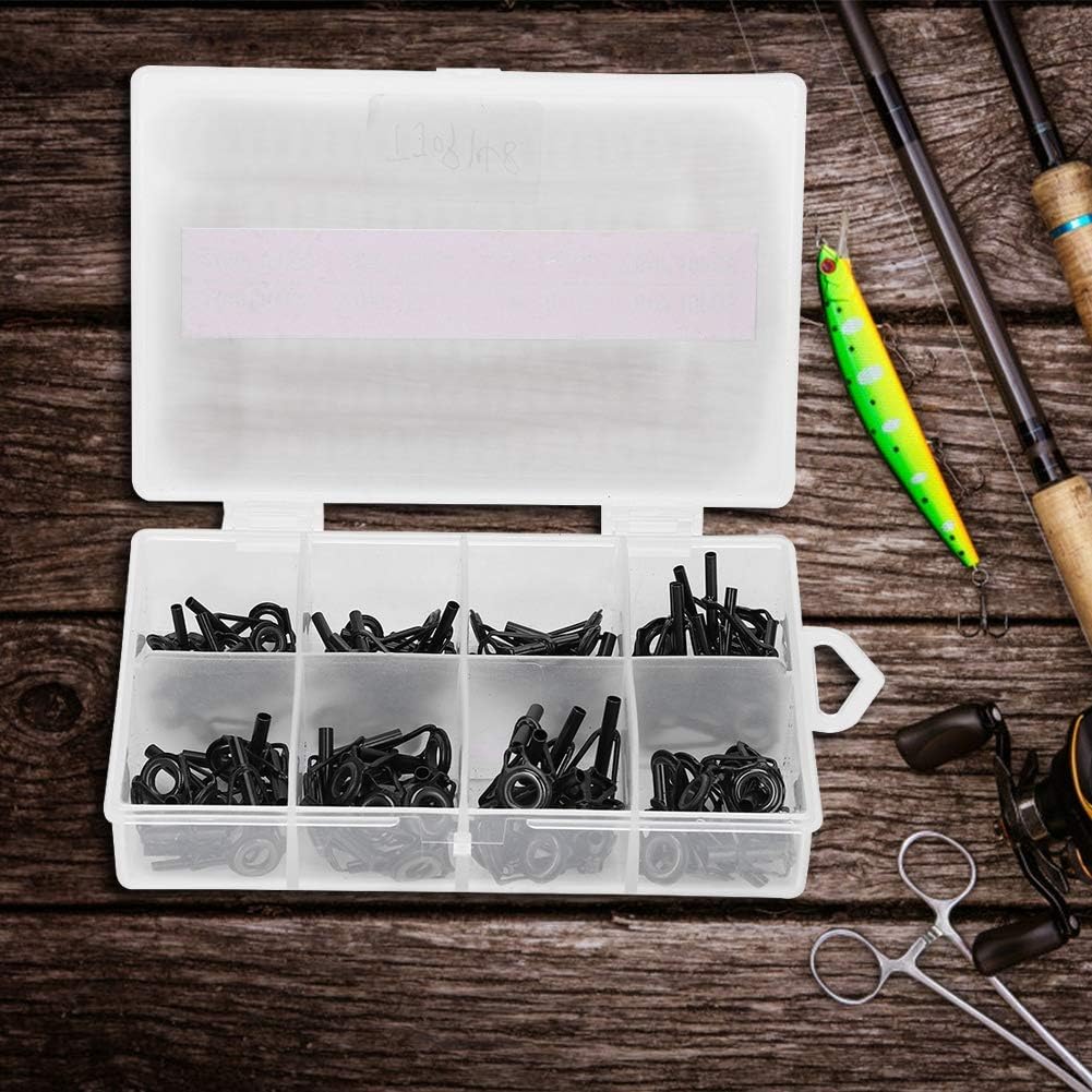 80pcs Fishing Rod Guides Stainless Steel 8 Sizes Fishing Rod Guides Tips Eye Ring Sea Fishing Pole Line Guide