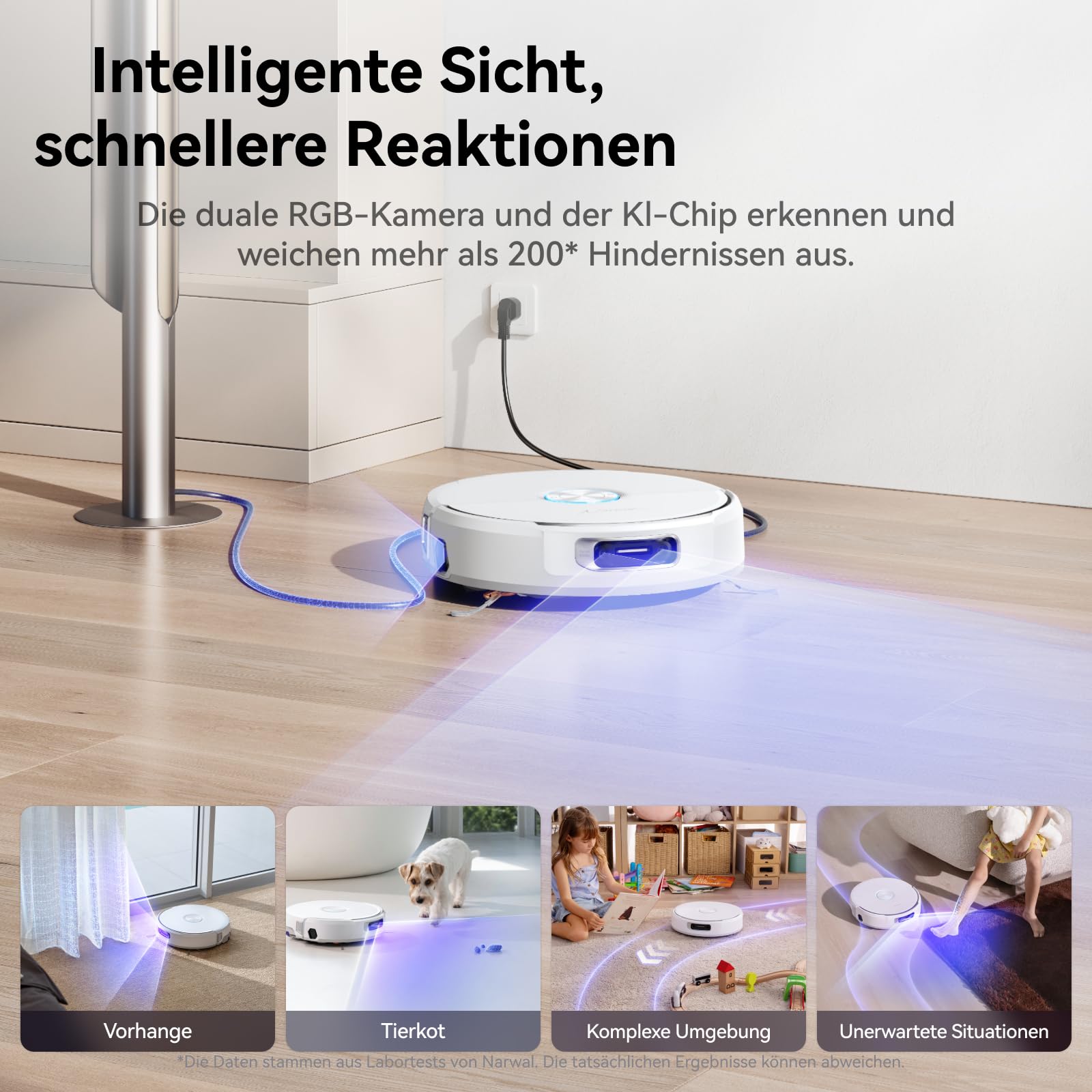 NARWAL Flow Saugroboter mit Wischfunktion, FlowWash-Moppsystem mit Echtzeit-Selbstreinigung, 22.000 Pa Wischroboter, Tierhaare DualFlow Tangle-Frei, 45-80°C Spülen und Heißlufttrocknung, Absaugstation 4