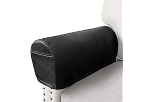 ANARACHON Leather Look Couch Arm Covers Set of 2 Armrest Covers for Sofa Chair Arm Protectors Stretch Armchair Slipcovers with Pockets Washable Spandex Fabric (Medium, Black)