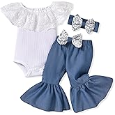 HINTINA Newborn Baby Girl Short Sleeve Bodysuit Flared Pants Ribbed Outfits