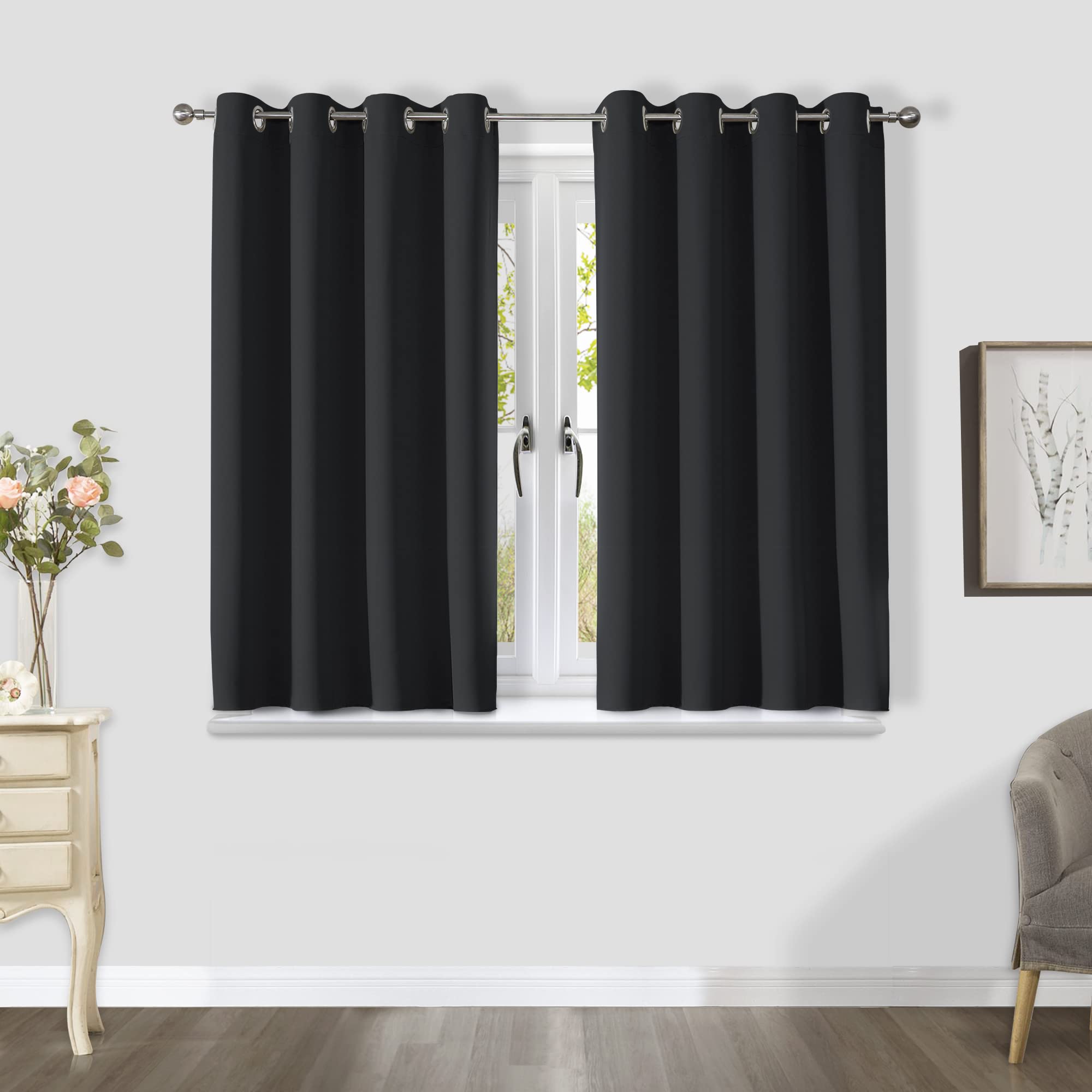 CUCRAF Blackout Curtains for Bedroom & Living Room, 54 Inch Drop 2 Panels, Thermal Eyelet Black Out Curtains as Soundproof Room Dividers W46 x L54
