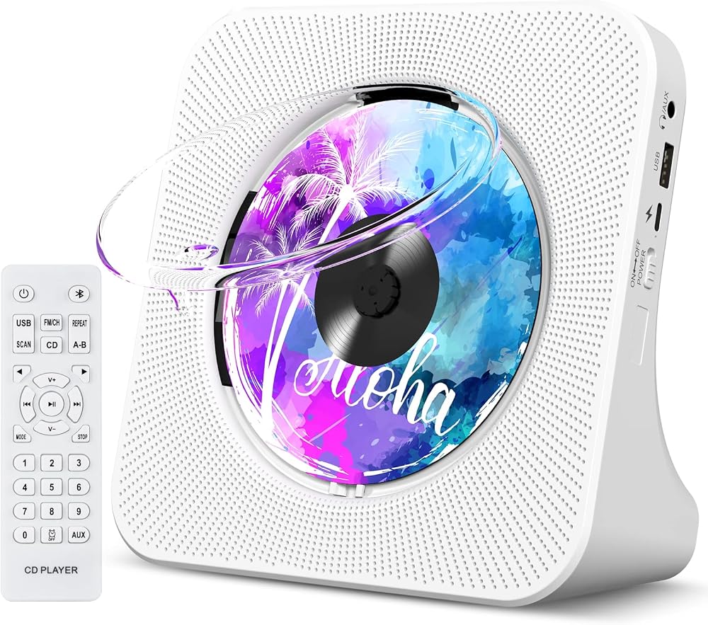Gueray Portable CD Player Bluetooth Desktop HiFi Speakers FM Radio Remote USB
