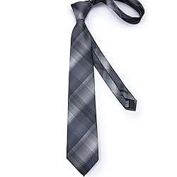 DiBanGu Grey Plaid Tie Men's Formal Tie and Pocket