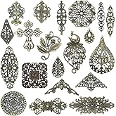 metulip 120Pcs Antique Bronze Filigree Connectors Tibetan Metal Filigree Charms Pendants Links Vintage Filigree Embellishments for Craft DIY Earrings Hairpin Necklace Jewelry Making