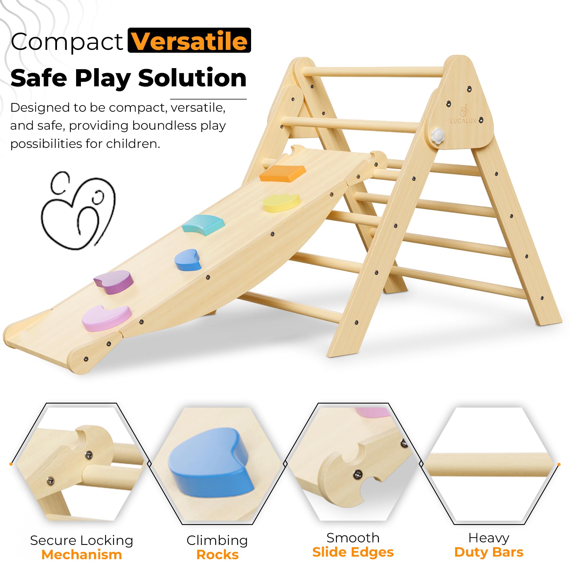 6 in 1 Toddler Climbing Toys Indoor - Safe Montessori Climbing Set with Foldable Pikler Triangle Ladder, Reversible Baby Climber Indoor Gym Rock, Kids Climbing Toys - Toddler Indoor Playground