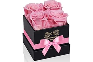 UFOREVER ROSES Preserved Roses in a Box Mothers Day Valentines Day Gifts for Her, Real Roses That Last a Year and More, Eternal Roses for Her, Christmas Day, Birthday, Anniversary Day (Small, Pink)