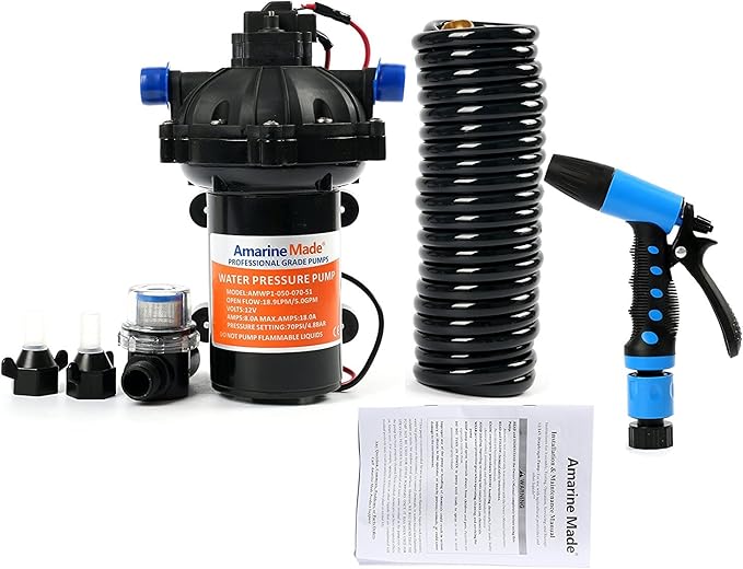Amarinemade 70 PSI Washdown Deck Wash Pump KIT 12v 5.0 GPM for Caravan