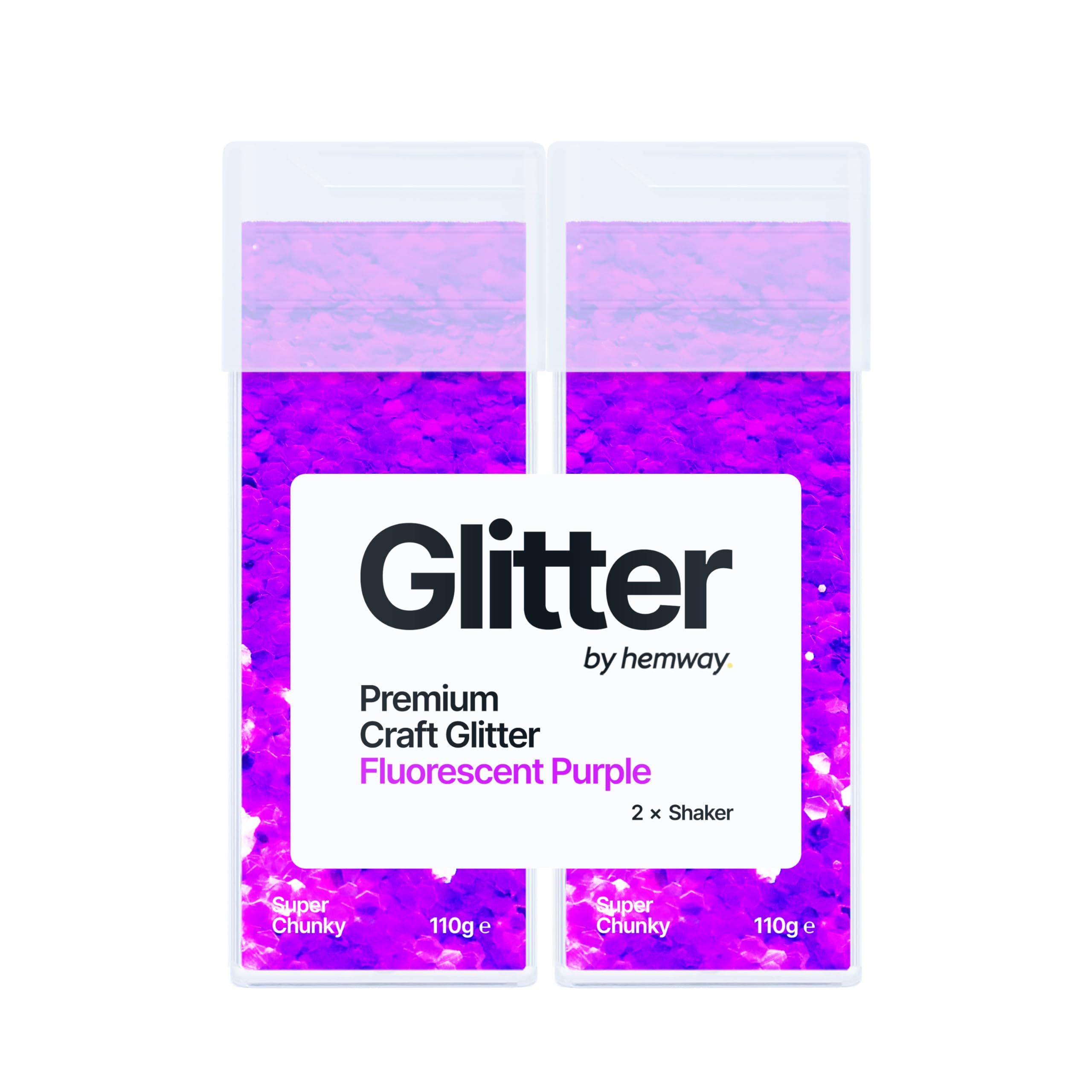 Hemway Glitter Shaker Fluorescent Purple 110g x2 Pack Super Chunky, Craft Glitter Shakers for Resin & Epoxy Crafts, Christmas Art Supplies, Nail, Body, Face, Eye, Festival, Crafting, Slime, Sparkle