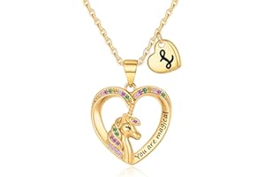 BRIJEWLIC Unicorn Necklaces for Girls, 14K Gold/White Gold/Rose Gold Plated Colorful CZ Heart Pendant Unicorn Necklace Jewelry Toddler Necklaces Letter Initial Necklaces for Teen Girls Unicorn Gifts for Girls
