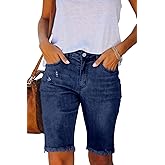 Necooer Women Jean Shorts Ripped Casual Summer Mid Waist Stretchy Five Points Denim Jean Shorts