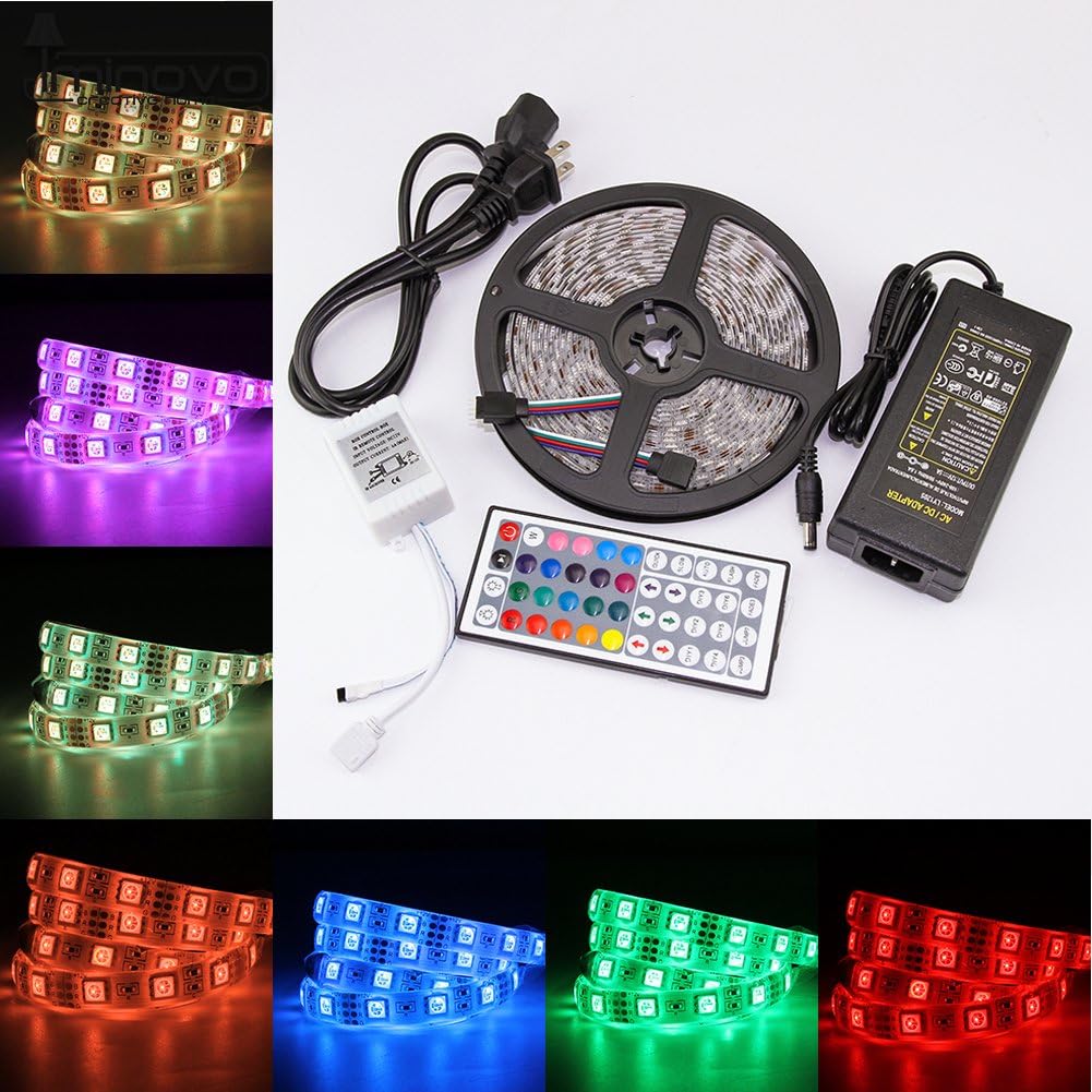 IMINOVO LED Strip Lights DC12V Power Supply RGB Remote Controller Color Changing Waterproof (5M) 300leds for Home Bedroom Outdoor DIY Light Party Decoration