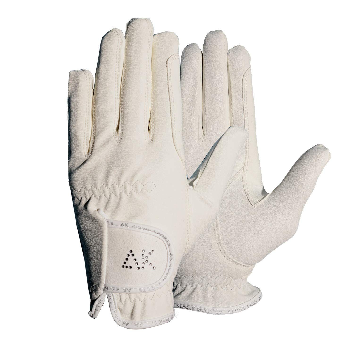 AK Horse Riding Gloves for Ladies & Kids – Equestrian Gloves with Stones, Non-Slip Grip, Breathable & Comfortable – AKRS-6710 (White, L)
