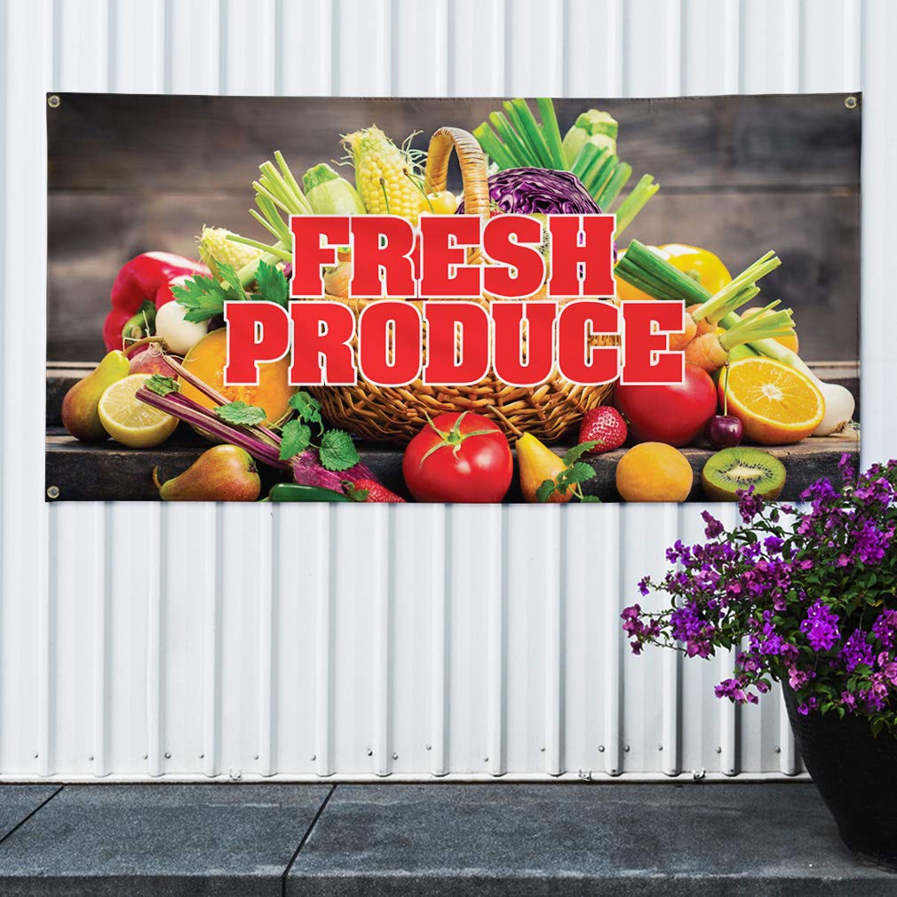 Store Signs Vinyl Banner Sign Fresh Produce #1 Style I Business