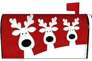 HARETU Merry Christmas Elk Mailbox Cover 21x18 Inch, Red Christmas Reindeer Post Letter Box Covers, New Year Holiday Xmas Magnetic Waterproof Mail Wraps for Outdoor Yard Garden Standard Mailbox Decor