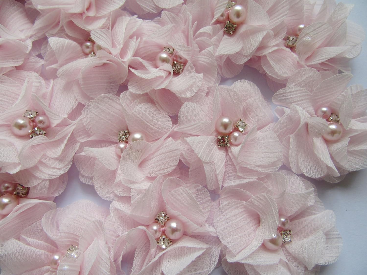 YYCRAFT Pack Of 20 Pieces Chiffon 2" Flower Rhinestone Pearl for craft projects-Baby Pink