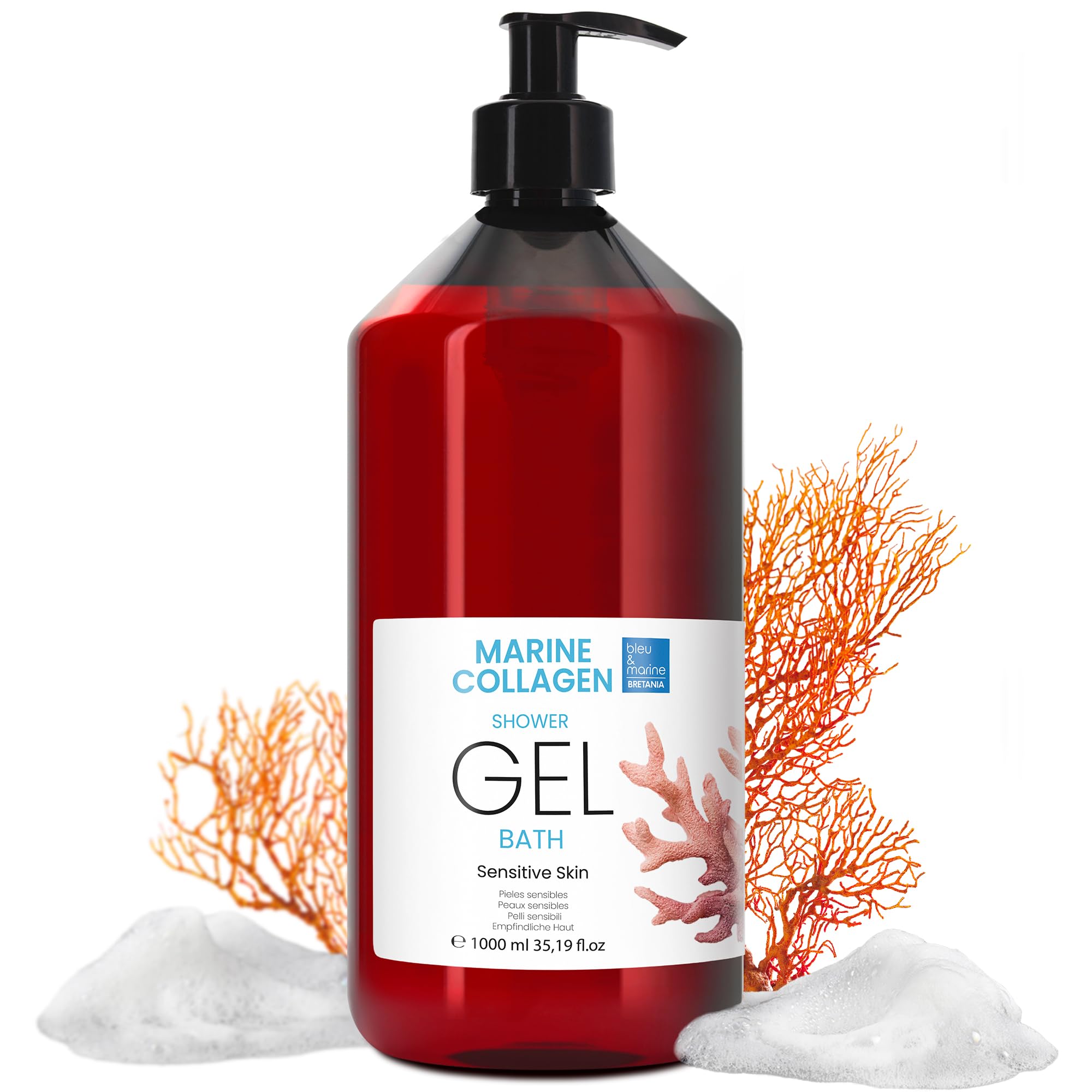 Extra Gentle Collagen Pearl Shower Gel Triple Action: Face Wash, Body Wash and Shampoo. Firming and Anti Aging Effect. Atopic, Sensitive and Dry Skin Care - 1000 ml