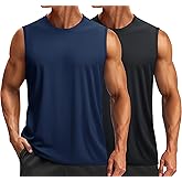 TACVASEN Sleeveless Shirts for Men 2-Pack Quick Dry Tank Tops Lightweight UPF 50+ Running Gym Workout Muscle Shirts