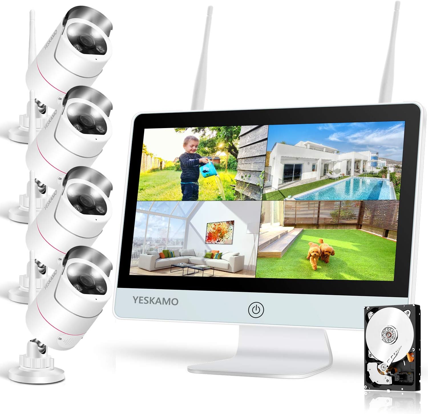 Floodlight Wireless CCTV Camera System with 12” IPS Monitor 2 Way Audio