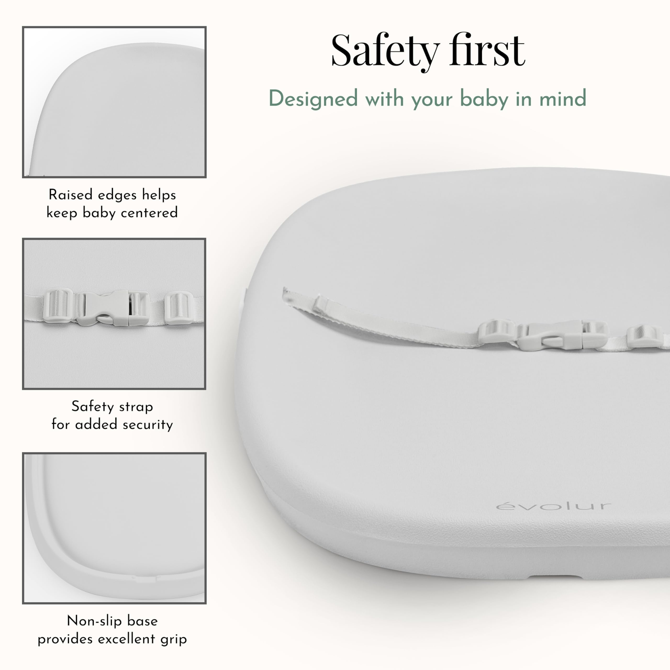 Evolur Eva Baby Changing Pad in Light Gray, Soft, Lightweight and Portable Changing Pad, Fits All Changing Table, Waterproof Firm Padding