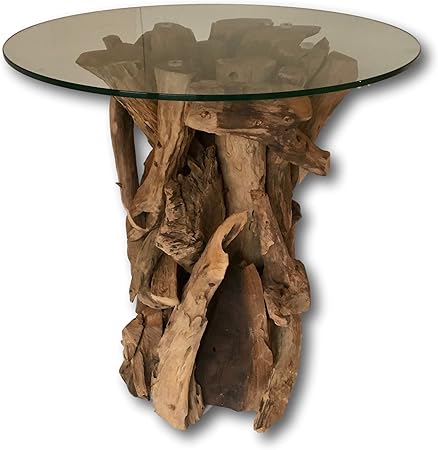 Rustic Wood Side Table Teak Root Coffee Table With Glass Top 60cm W Amazon Co Uk Kitchen Home
