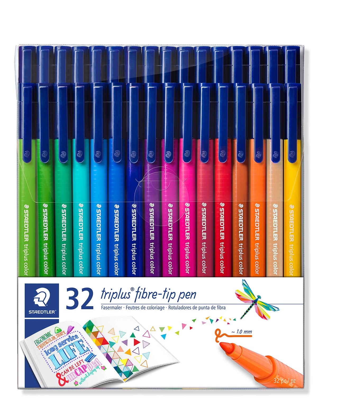STAEDTLER 323 Triplus Colour Fibre-Tip Pens, 1.0 mm, Assorted Colours, Pack of 32