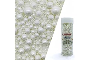 KANDLRIK Edible White Sugar Pearls Sprinkles Candy Mix Size Pearls Cake Decorations Cupcake Toppers Cookie Decorating Perfect for Wedding Party Valentine Halloween Christmas Supplies 4.58OZ
