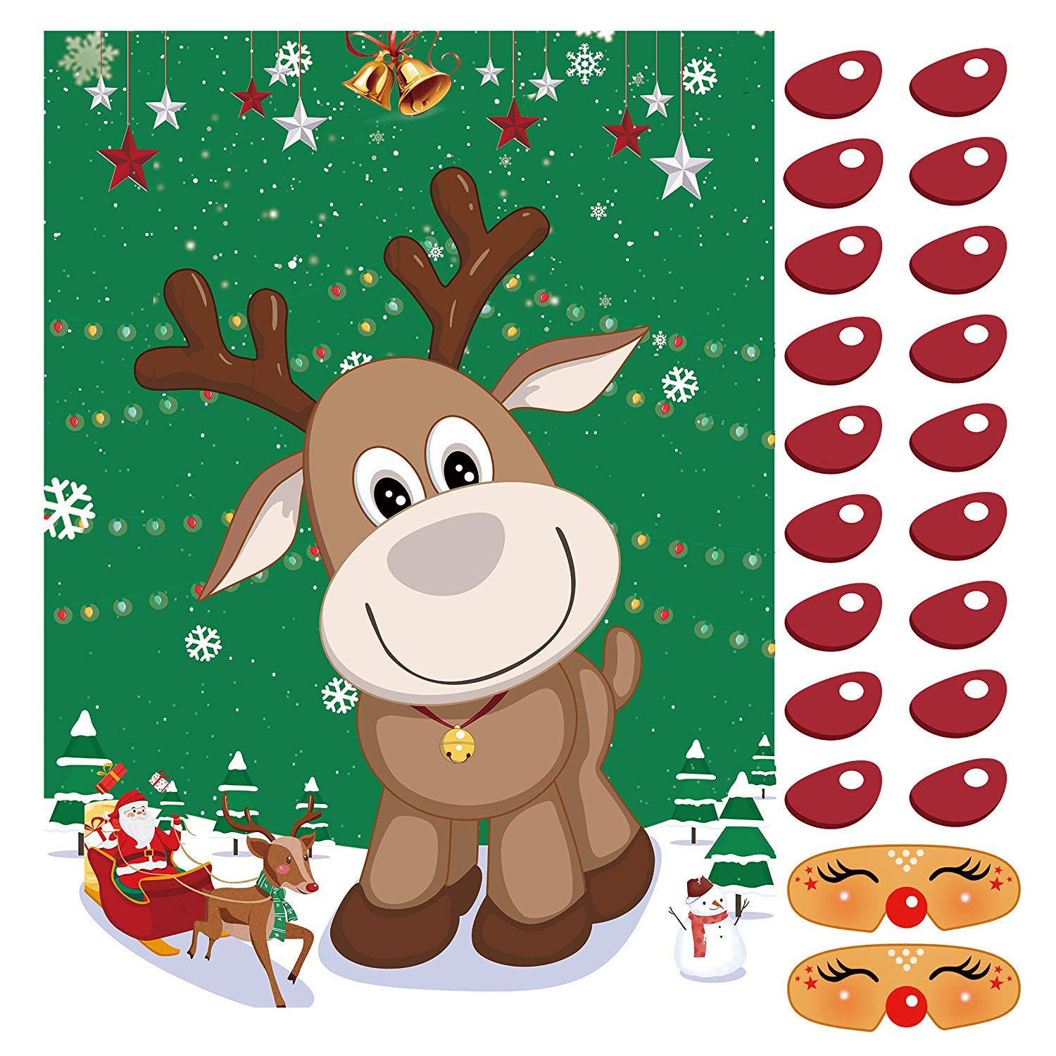VEYLIN Pin the Nose on the Reindeer Christmas Family Fun Game Party