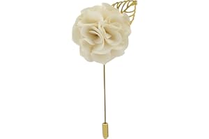 Knighthood Men's Off-White Bunch Flower with Golden Leaf Lapel Pin/Brooch
