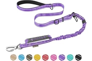 AUBELL Heavy Duty Dog Leash, Reflective Dog Leashes with Car Seat Belt and Soft Padded Handle, 4-6ft Strong Dog Leash for Training, No Pull Bungee Dog Leash for Large Medium Dogs, Purple