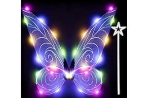 quescu Fairy Wings for Girls,Light up Butterfly Wings for Adults,LED Fairy Costume for Women Halloween Dress Up Party Favor