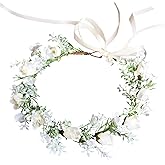 Trepveter Floral Crown Flower Crown Adjustable Flower Headband Floral Headpiece Halo Cosplay Halloween Bridal Wedding Photo Props Renaissance Party Prom White