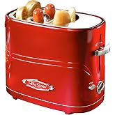 Nostalgia HDT600RETRORED Retro Pop-Up 2 Hot Dog &amp; Bun Toaster, with Mini Tongs, Works with Chicken, Turkey, Veggie Links, sausages &amp; Brats