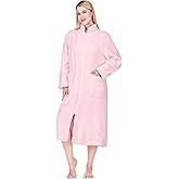 PAVILIA Womens Housecoat Zip Robe, Sherpa Zip Up Front Robe Bathrobe, Plush Warm Zipper House Coat Lounger, Pockets Fluffy