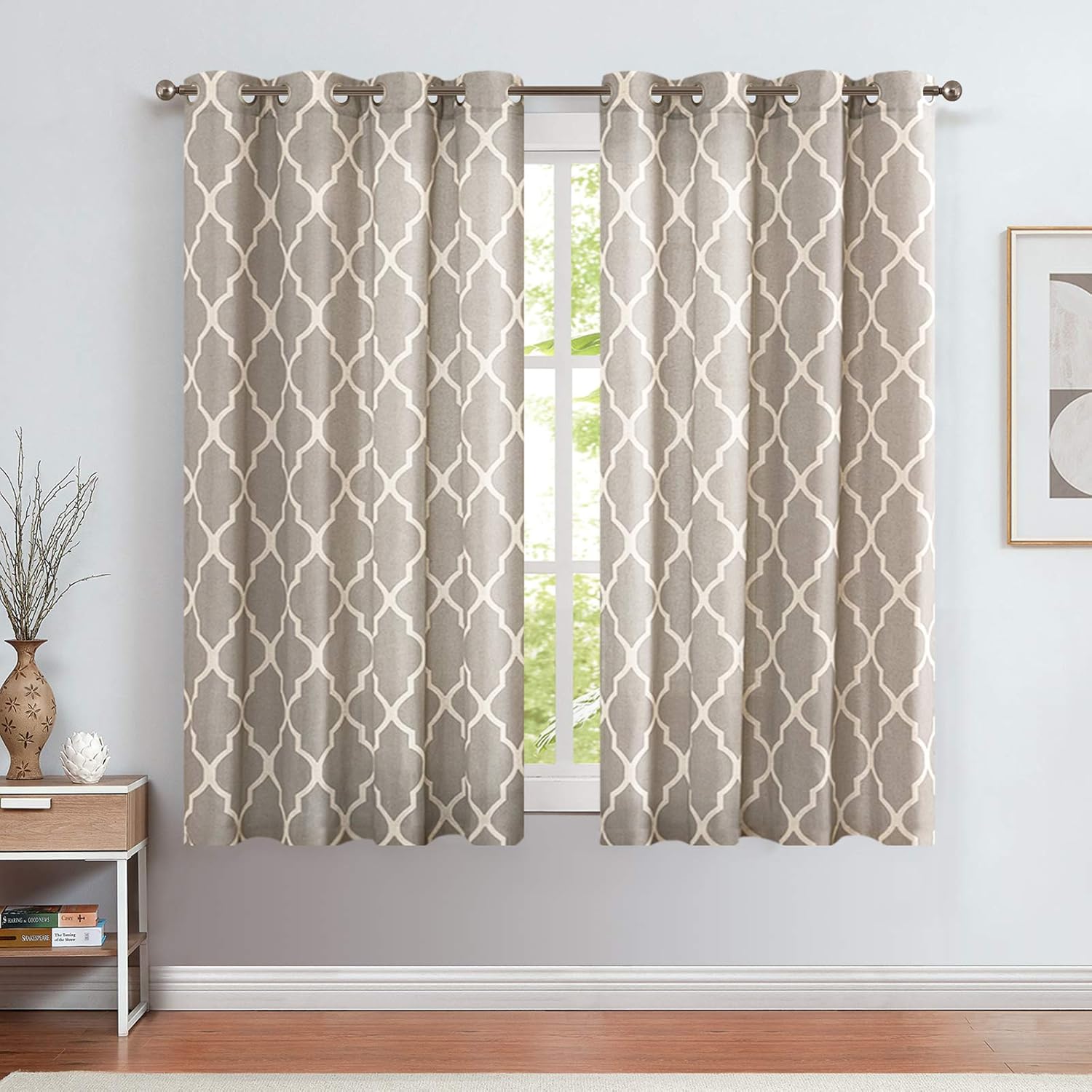 jinchan Quatrefoil Linen Blend Curtains Moroccan Tile Pattern Print Curtain Window Curtain Panels for Living Room Geometry Lattice 50