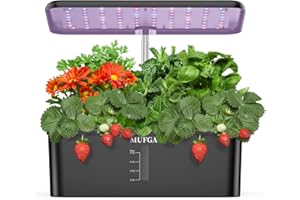 MUFGA 12 Pods Hydroponics Growing System, Indoor Garden with LED Grow Light, Plants Germination Kit, Mini Herb Garden with Pump System, Height Adjustable (No Seed)