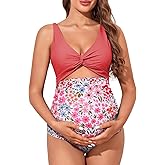Summer Mae Maternity Cutout One Piece Swimsuit Twist Front Criss-Cross Bathing Suit High Waisted Pregnancy Swimwear