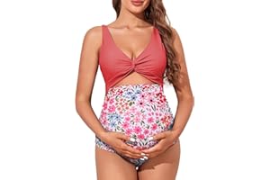 Summer Mae Maternity Cutout One Piece Swimsuit Twist Front Criss-Cross Bathing Suit High Waisted Pregnancy Swimwear