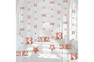 Eucutur Rose Gold 13th Birthday Decorations for Girls, Pre-Strung Glitter Twinkle Number 2012 13 Years Old Hanging Streamer Banner Party Supplies, Pink Happy 13th Bday Thirteen Official Teenager Decor