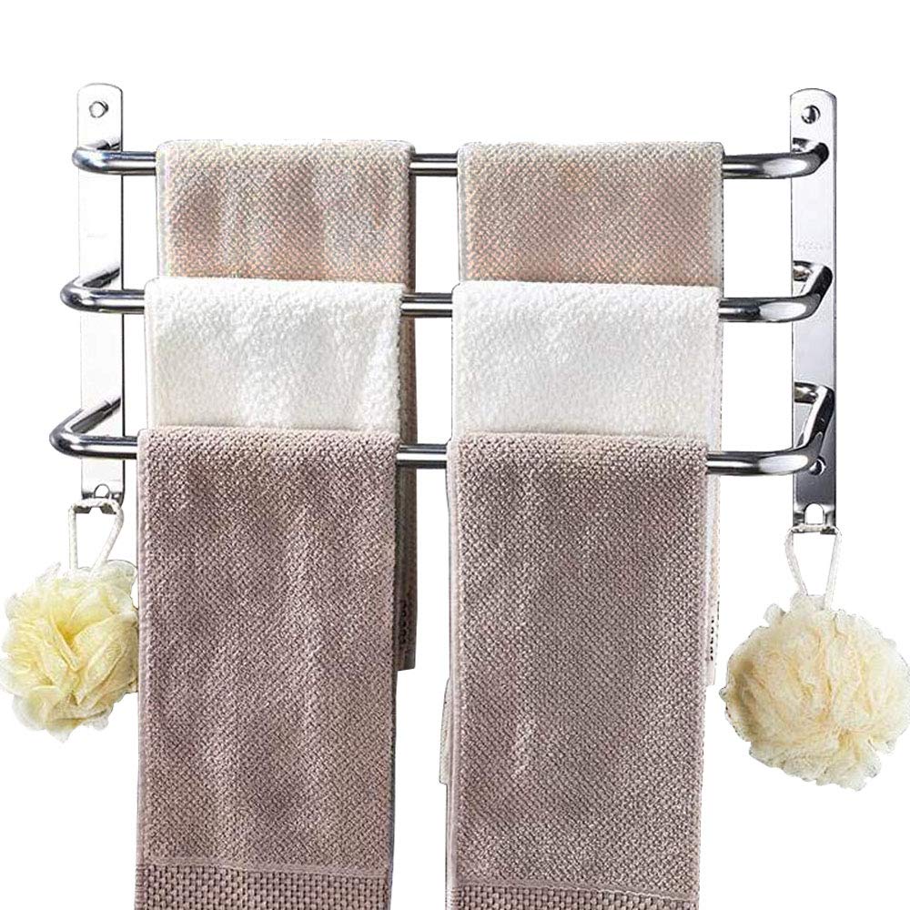 HONPHIER Towel Rail 3-Tier Bath Towel Rack SUS 304 Stainless Steel Towel Rail with Hooks Wall Mounted Towel Holder Towel Bar Rail for Kitchen Bathroom Toilet Hotel (Chrome, 53CM)