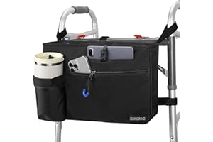 ZHCHG Walker Bag with Cup Holder, Walker Accessories for Seniors Detachable, Foldable Walker Basket with Big Capacity, Best Gift- Black (Not Fit Rollator Walkers)