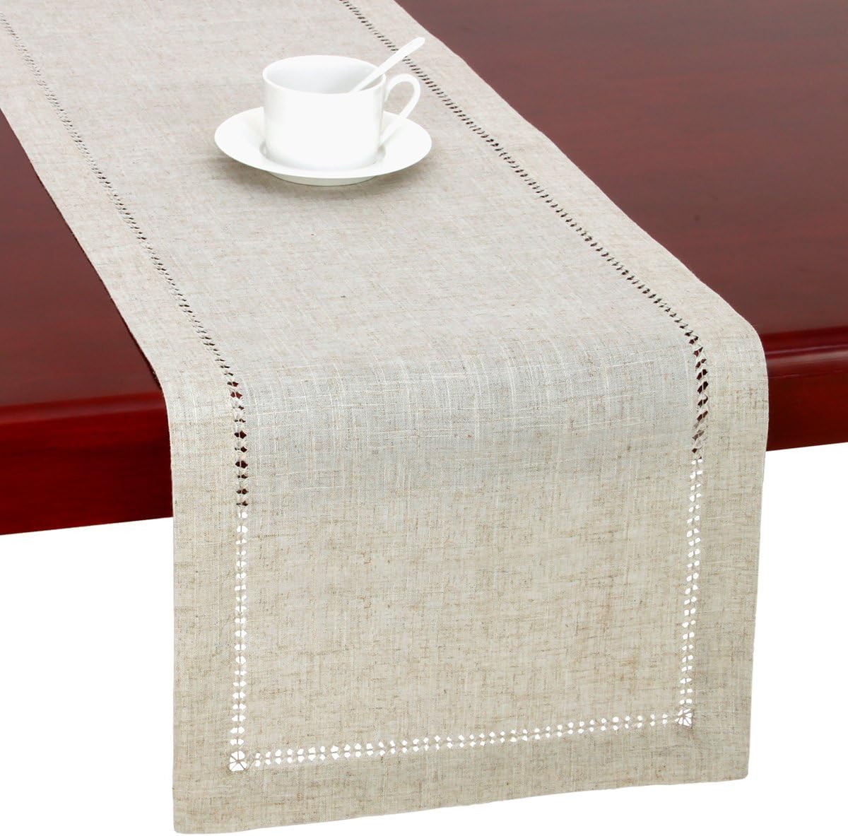 Grelucgo Handmade Hemstitched Natural Rectangle Lace Table Runners (14x48 inch): Home & Kitchen