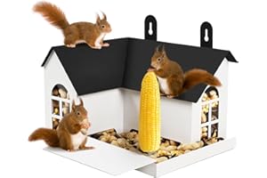 TreeGun Squirrel Feeder for Hanging Outside Tree，Mini Chipmunk Outdoors Squirrel Picnic Bench Feeders Table，Funny Metal House Boxes，Stronger Than Wooden Structure