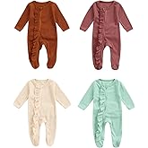 One opening Newborn Baby Boy Girl Zipper Footies Pajamas Pjs Ribbed Solid Long Sleeve Romper Jumpsuits Footed Sleep and Play