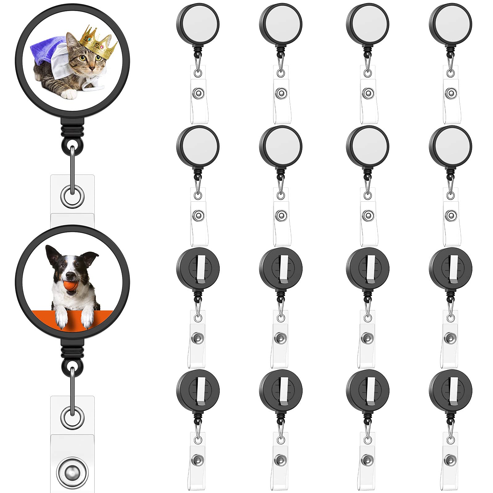 Photo 1 of 10 Pieces Sublimation Retractable Badge Holder Blank Sublimation Tag Holder DIY Retractable Heat Transfer ID Badge Holder with Clip for ID Card Holders, Keys, Name Tag (Black)