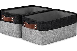 DULLEMELO Small Storage Baskets for Organizing - 11.8x7.9x5.1 inch Collapsible Storage Bins Set of 2 cloth storage bins for organizing Books and towel storage (Black&Grey)