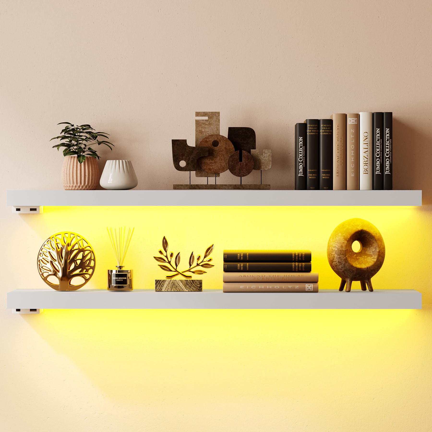 BAMEOS Floating Shelves with LED Lights, 31" White