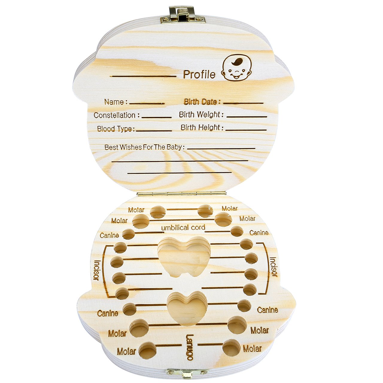 Baby Teeth Box, Yoption Child Milk Teeth Save Wooden Keepsake Souvenir Box, Customize Personalized Baby Tooth Box for Kids Boy&Girl (English, Boy)