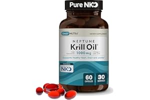 DailyNutra Neptune Krill Oil 1000mg - Antarctic Krill Oil Omega-3 Phospholipids, EPA, DHA & Astaxanthin - Promotes Healthy Heart, Brain, & Joints - No Fishy Aftertaste (30 Servings / 60 softgels)